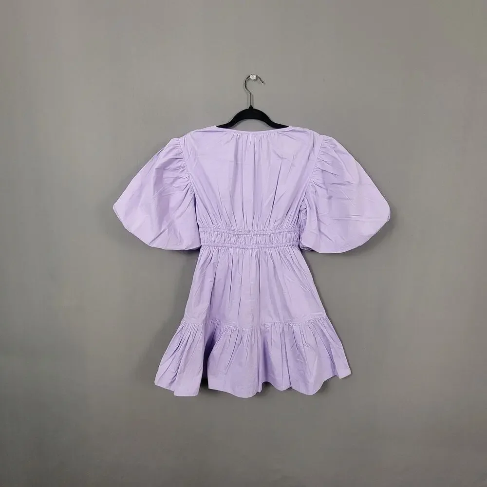 Japna Lilac Puff Sleeve Prairie Babydoll Mini Dress Cottagecore Small